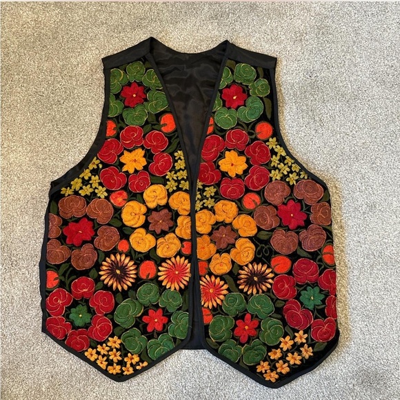 Jackets & Blazers - Handmade 100% Cotton Embroidered Red and Orange Fall Vest
